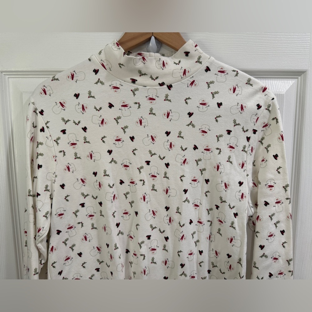 Croft & Barrow Snowman Frosty Holly Cream Long Sleeve Mock Turtleneck Holiday